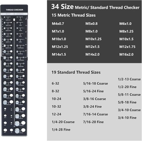 awliye 34 Nut and Bolt Thread Checker + 8 Drill Bit Gauge, Metric and Standard Gauge Thread Size Checker Screw Identifier Gauge, Thread Pitch Gauge Tool Male/Female Gauges, No Screw/Nut in Kuwait
