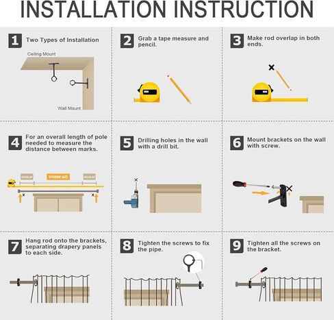 Curtain Rod Bracket, Ceiling-Mount Bracket, Set of 2 with Screws, Black in Kuwait
