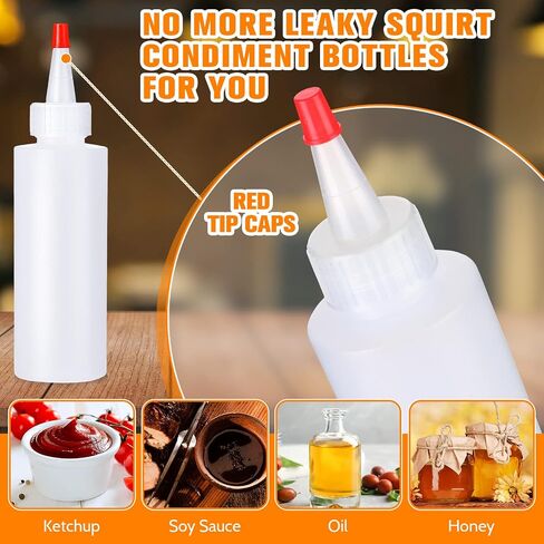 Nuenen 80 Pieces 4 oz Squeeze Bottle with Cap Squeeze Condiment Bottles for Sauces Ketchup Liquids Paint Clear Empty Refillable Plastic Squirt Bottles with Red Tip Cap in Saudi Arabia