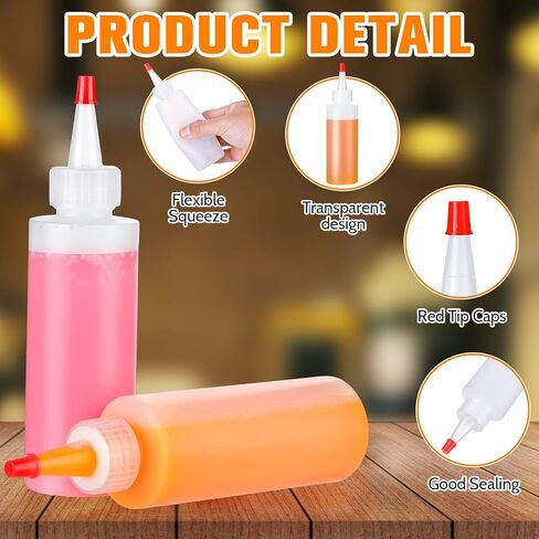 Nuenen 80 Pieces 4 oz Squeeze Bottle with Cap Squeeze Condiment Bottles for Sauces Ketchup Liquids Paint Clear Empty Refillable Plastic Squirt Bottles with Red Tip Cap in Saudi Arabia