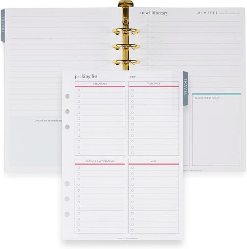 Erin Condren A5 Ring Agenda Travel Inserts, Metallic Cover, Rose Gold Coil, 40 Pages, Ideal for Travel Planning, Journaling & Reflection in Saudi Arabia
