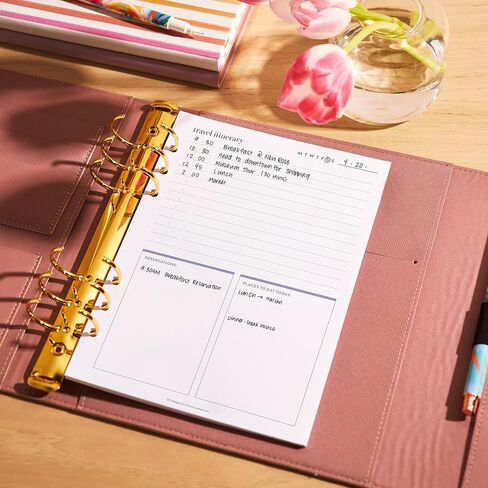 Erin Condren A5 Ring Agenda Travel Inserts, Metallic Cover, Rose Gold Coil, 40 Pages, Ideal for Travel Planning, Journaling & Reflection in Saudi Arabia