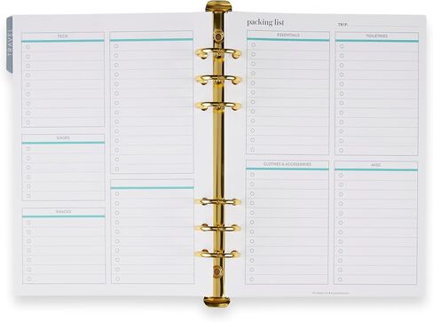 Erin Condren A5 Ring Agenda Travel Inserts, Metallic Cover, Rose Gold Coil, 40 Pages, Ideal for Travel Planning, Journaling & Reflection in Saudi Arabia