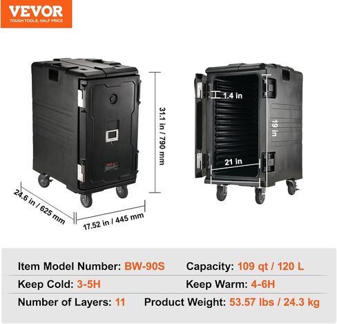 VEVOR Insulated Food Pan Carrier, 95 Qt Hot Box for Catering, LLDPE Food Box Carrier with Double Buckles, Front Loading Food Warmer for Restaurant, Canteen, etc. in Saudi Arabia