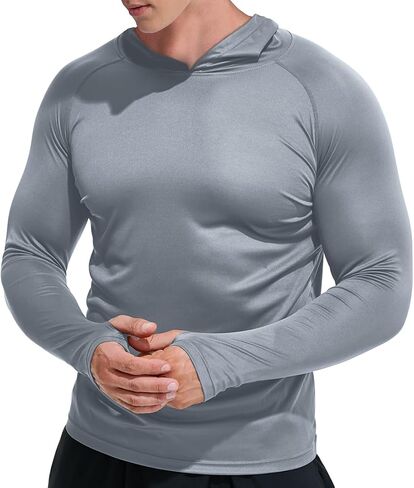 تي شيرت GKVK للرجال بعامل حماية من أشعة الشمس 50+ للحماية من الشمس وأكمام طويلة بعامل حماية من الشمس SPF تي شيرت للحماية من الطفح الجلدي في الهواء الطلق وخفيف الوزن in Kuwait