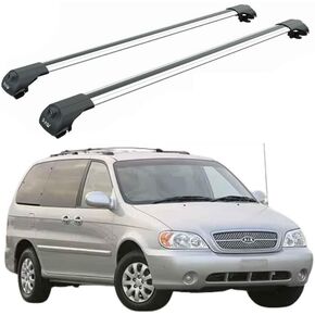 قضبان متقاطعة لسقف الألومنيوم شديدة التحمل من TOROS لسيارة Kia Sedona Aluminium (2002-2020) بسعة 330 رطلاً (150 كجم)، قابلة للقفل، تركيب بدون حفر (فضي، 2005-2014 سكة مرتفعة) in Kuwait