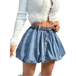 تنورة SweatyRocks النسائية Y2K من قماش الدنيم المكشكشة بخصر مطاطي، تنانير صغيرة من الجينز in Kuwait