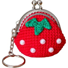 Strawberry Charms with Kiss Lock Coin Purse Crochet Keychain Handmade Mini Strawberry Purse Pouch for Bag Charms in Saudi Arabia