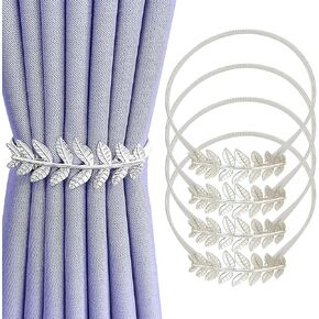 4 Pack Aluminum Alloy Spring Curtain Ties Holdback, Sliver Leaf Carving Curtain Tiebacks, for Drapes Modern Style Curtain Holdback Decor in Kuwait