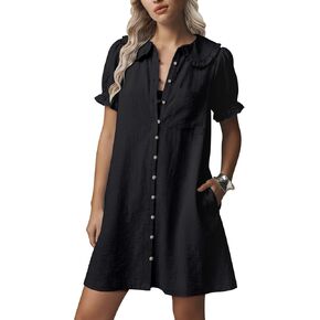 Theenkoln Womens Button Down Mini Dress:Oversized Peter Pan Collar Short Sleeve Flowy Baby Doll Dresses with Belt in Kuwait