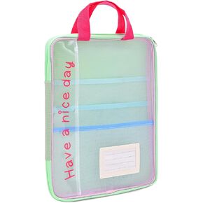 A4 Mesh Zipper Pouch Bags with Handle, 13 x 9.8 in Multi-Layer Transparent Subject Stationery Documents Nylon Storage Organizer, Lightweight File Folder for School Supplies (Bright Yellow) in Kuwait