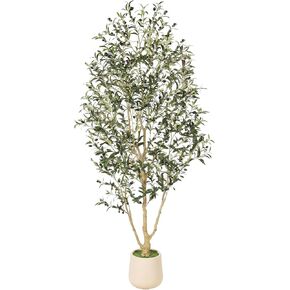 شجرة زيتون صناعية بطول 7 أقدام - أشجار زيتون صناعية داخلية بطول 7 أقدام مع زارع - شجرة زيتون طويلة مزيفة بوعاء مع صندوق خشبي طبيعي وأوراق خضراء، شجرة صناعية أنيقة لديكور المنزل والمكتب in Kuwait