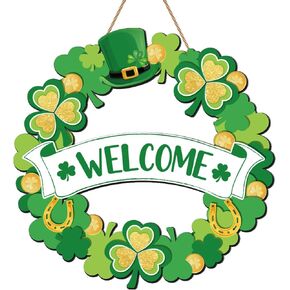 ديكور باب عيد القديس باتريك، إكليل البرسيم الخشبي لعلامة الباب الأمامي، إكليل شامروك الأيرلندي، معلق لديكور جدار المنزل، إمداد داخلي خارجي لحفلات القديس باتريك in Kuwait