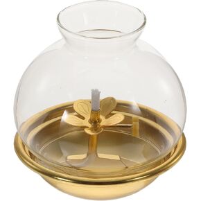 Vintage Worship Oil Lamp with Shade Polished Edges Kerosene Lamp for Indoor Use Buddhist Table Centerpiece Rustic Classic Lantern for Home Decor and Spiritual Settings in Kuwait