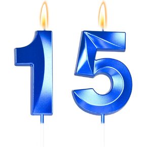 Big 2.76 inch Blue 15 Birthday Candle 11th Birthday Decorations for Boys, 15th Birthday Candles for Bruh Im 15 Birthday Decorations,Number 15 Candles in Kuwait