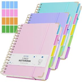 3 عبوات من دفاتر الملاحظات الحلزونية بغلاف مقوى، مجلة B5 مع علامات تبويب فواصل قابلة للإزالة، 5 دفاتر ملاحظات مسطرة للكلية، 200 صفحة دفاتر ملاحظات جلدية مقاس 8 × 10 بوصة لدراسة مدرسة العمل، مجلة مبطنة للنساء (وردي/أرجواني/سماوي) in Kuwait