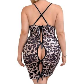 SOLY HUX Women's Plus Size Leopard Print Lace Chemise Nightgowns Bowknot Lingerie Sleep Dress Boudoir Outfits in Saudi Arabia