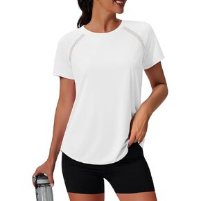 قمصان NIASHOT النسائية للتمرين بأكمام قصيرة، ملابس يوجا بيلاتيس، قمصان رياضية للجري والجري للحماية من الأشعة فوق البنفسجية مع شبكة in Kuwait