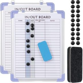 2 PCS in and Out Magnetic Dry Erase Boards 16" x 12", Aluminum Framed Lined Whiteboard with Eraser and 20 Magnets, Wall Mounted Employee Students in Out Board for Office & School Management in Saudi Arabia