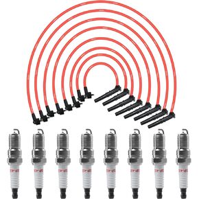 مجموعة أسلاك توصيل الإشعال ومجموعة شمعات الإشعال المتوافقة مع Ford Lincoln Mercury 4.6L V8، تناسب F150 F250 E150 Expedition Crown Victoria Town Car Grand Marquis، استبدل WR5934 & SP432 in Kuwait