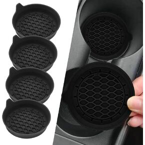 4PCS Car Cup Holder Coasters, Silicone Non-Slip Vehicle Cup Recessed Mats, Sift-Proof Automotive Interior Drink Insert Decor Accessories, Universal for SUV, Sedan, Truck (Black) in Kuwait
