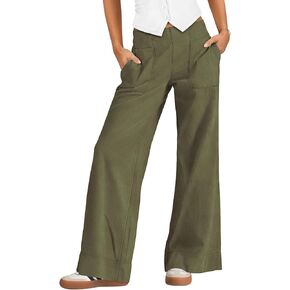 Womens Wide Leg Pants for Women Elastic Waist Pull On Baggy Cargo Pants Low Rise Stretchy Trousers in Kuwait