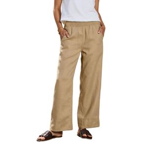 سروال نسائي من Xiaoxuemeng مصنوع من القطن والكتان كاجوال واسع الساق وسروال فضفاض مع جيوب in Kuwait