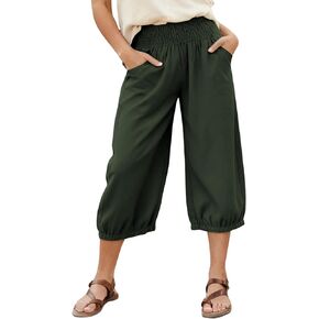 سراويل كابري من الكتان للسيدات من Xiaoxuemeng سراويل قطنية واسعة الساق للصيف سراويل شاطئ قصيرة in Kuwait