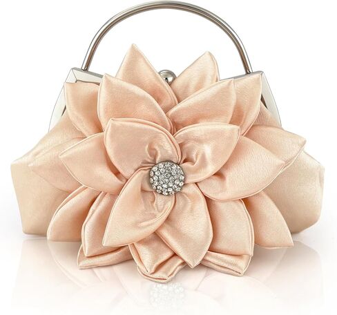 Elegant Floral Women Evening Bag Bridal Wedding Clutch Purse Rhinestone Satin Flower Handbag For Bridesmaid Prom Dinner Party in Saudi Arabia