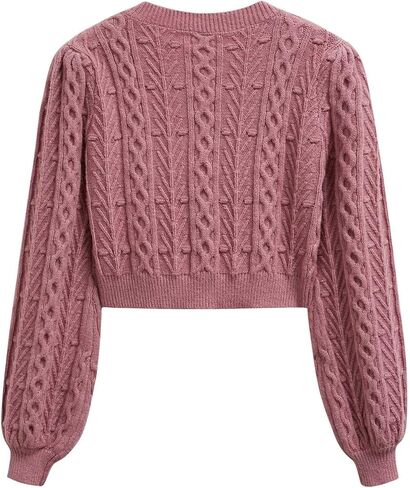CHICWISH Women Bow Tie Front Cropped Cable Knit Cardigan Crewneck Long Sleeves Trendy Fall Winter Casual Sweater in Saudi Arabia