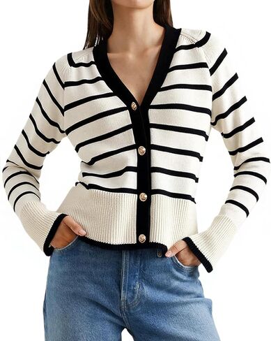 Women's Long Sleeve V-Neck Button Down Cardigan Knit Sweater in Saudi Arabia