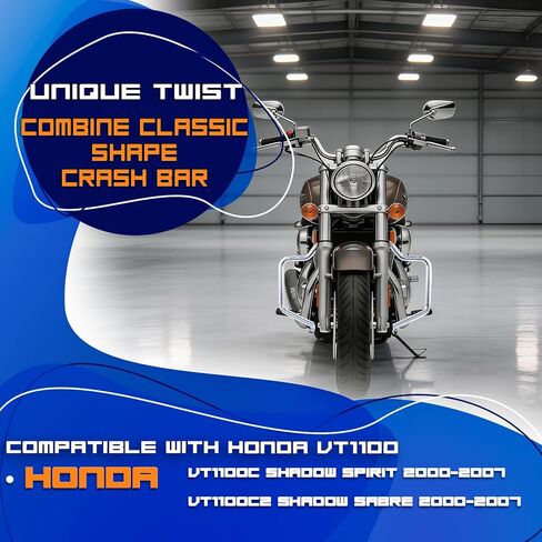 Mustache Crash Bar Engine Guard Highway Bar Compatible with Honda VT1100C Shadow Spirit VT1100C2 Shadow Sabre 2000-2007 (Chrome) in Saudi Arabia