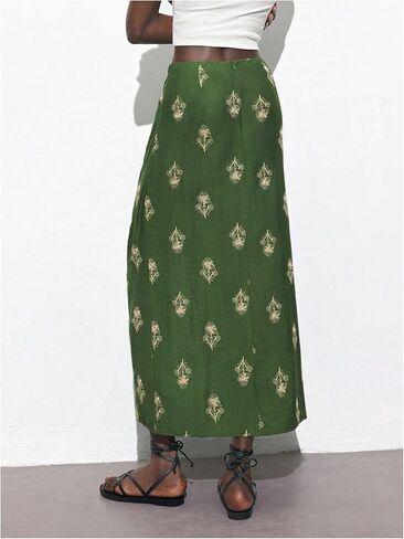 MakeMeChic Women's Boho Floral Maxi Skirt Twist Embroidery Split Tight Vacation Skirts in Saudi Arabia