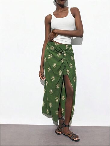MakeMeChic Women's Boho Floral Maxi Skirt Twist Embroidery Split Tight Vacation Skirts in Saudi Arabia
