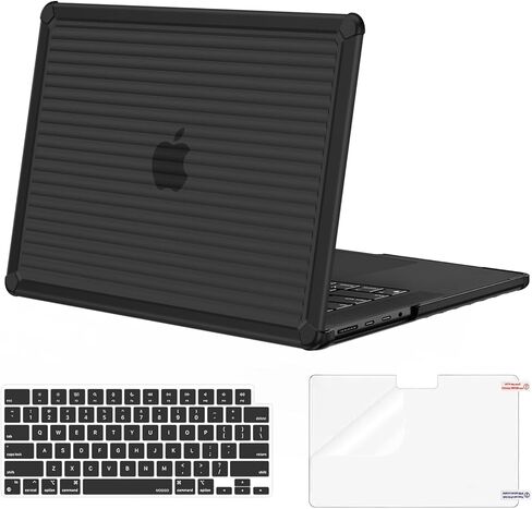 حافظة MOSISO متوافقة مع جهاز MacBook Pro 14 بوصة 2026-2021 M5 M4 M3 M2 M1 A3434 A3112 A3185 A3401 A2918 A2992 A2779 A2442، غطاء صلب ممتص للصدمات مخطط عالي التحمل وطبقة لوحة مفاتيح وشاشة، أسود in Saudi Arabia