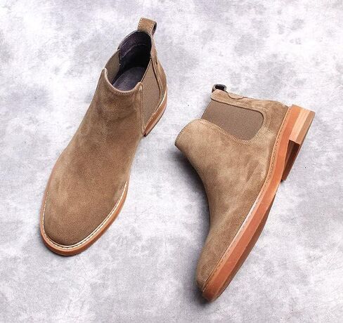 Santimon Men's Chelsea Ankle Boots Suede Casual Boots for Men Black Orange in Saudi Arabia