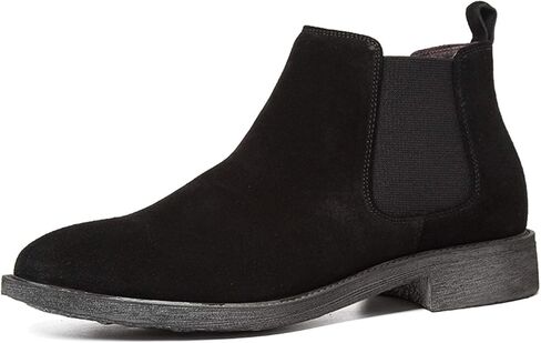 Santimon Men's Chelsea Ankle Boots Suede Casual Boots for Men Black Orange in Saudi Arabia