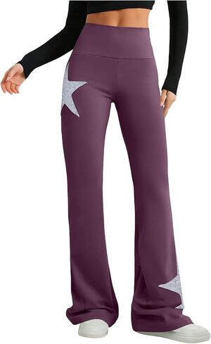 Women's High Waisted Yoga Pants Bootcut Flare Leggings Cute Y2K Star Graphic Streetwear Sweatpants Bell Bottoms in Saudi Arabia