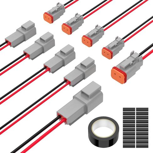 2 Pin Deutsch Connector, Hoodutric 16AWG Gray Male Female Wiring Harness DT Pigtail 2 Wire Waterproof Electrical Connectors with Heat Shrink Tubing Electrical Tape for Car Truck Motorcycle Boat- 6 Kit in Saudi Arabia