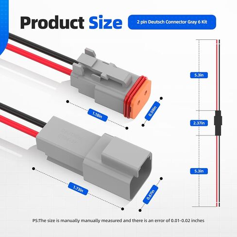 2 Pin Deutsch Connector, Hoodutric 16AWG Gray Male Female Wiring Harness DT Pigtail 2 Wire Waterproof Electrical Connectors with Heat Shrink Tubing Electrical Tape for Car Truck Motorcycle Boat- 6 Kit in Saudi Arabia