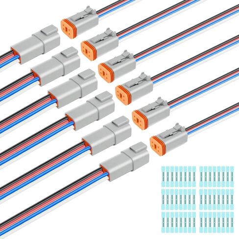 2 Pin Deutsch Connector, Hoodutric 16AWG Gray Male Female Wiring Harness DT Pigtail 2 Wire Waterproof Electrical Connectors with Heat Shrink Tubing Electrical Tape for Car Truck Motorcycle Boat- 6 Kit in Saudi Arabia