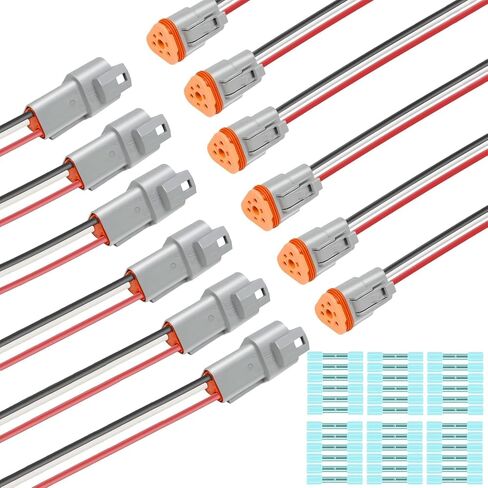 2 Pin Deutsch Connector, Hoodutric 16AWG Gray Male Female Wiring Harness DT Pigtail 2 Wire Waterproof Electrical Connectors with Heat Shrink Tubing Electrical Tape for Car Truck Motorcycle Boat- 6 Kit in Saudi Arabia