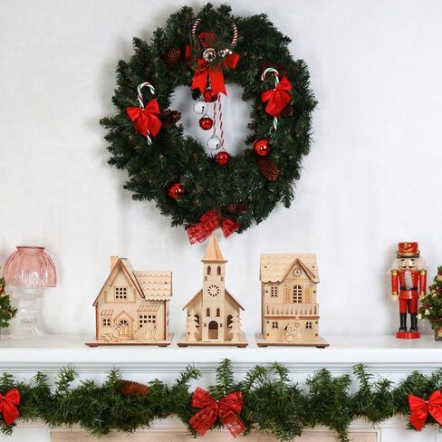 3pcs Christmas Wood Village Christmas Luminous Wooden House LED Luminous House for Christmas Glowing Adornments in Saudi Arabia