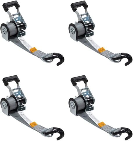 Mytee Products 4 Pack 1-1/2" x 8’ Mountable Rack-Ratchet Straps with Double J-Hook - 1,500 lbs Breaking Strength - Ladder Rack Ratchet Tie Down Straps in Kuwait