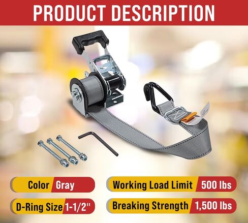 Mytee Products 4 Pack 1-1/2" x 8’ Mountable Rack-Ratchet Straps with Double J-Hook - 1,500 lbs Breaking Strength - Ladder Rack Ratchet Tie Down Straps in Saudi Arabia