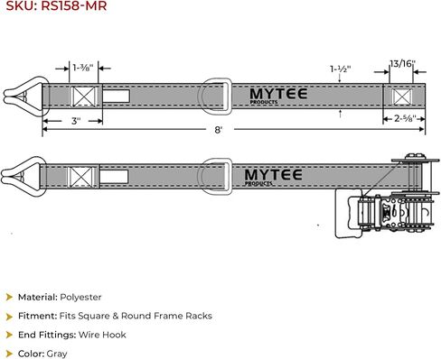 Mytee Products 4 Pack 1-1/2" x 8’ Mountable Rack-Ratchet Straps with Double J-Hook - 1,500 lbs Breaking Strength - Ladder Rack Ratchet Tie Down Straps in Saudi Arabia
