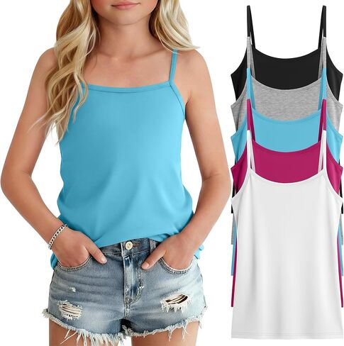 5 Pack Girls Sleeveless Camisole Tank Tops Kids Cami Basic Undershirt for Layering Soft Breathable 5-14 Years in Saudi Arabia