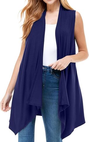 سترة صوفية بدون أكمام من Azules للنساء - سترة طويلة ناعمة وخفيفة الوزن ومفتوحة من الأمام - طبقة كاجوال انسيابية لأي موسم in Kuwait