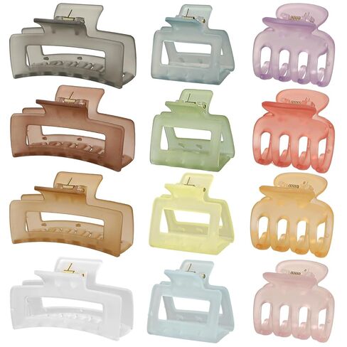 12 Pcs Hair Clips for Women 3 Styles Small Medium Large Claw Clips for Thin Thick Curly Hair, Strong Hold Hair Claw Clips, Stylish Plastic Hair Accessories Ideal Gifts for Women (Tortoise) in Kuwait
