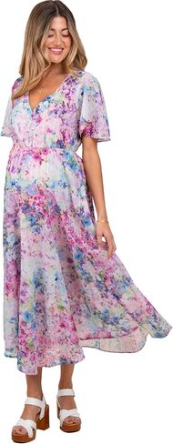 PinkBlush Light Watercolor Floral Flutter Sleeve Maternity Midi Dress in Saudi Arabia